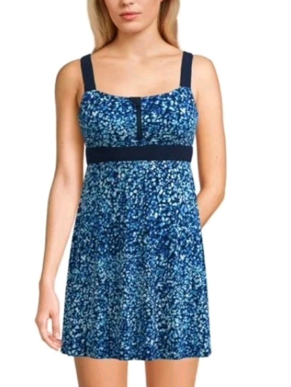 Lands' End Women's Zip Front Swim Dress Blue XL -A03